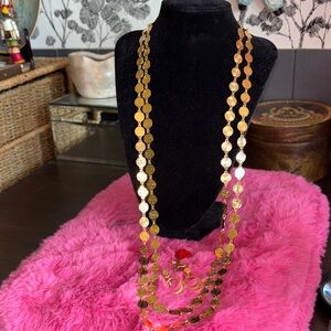 VINTAGE Liz Claiborne gold-tone flat roses double link long coin necklace, gold,